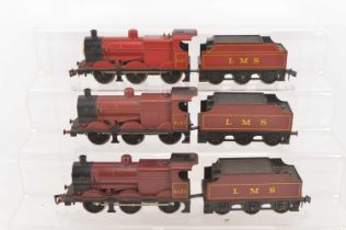 Three Lima 0 Gauge electric 2-Rail LMS maroon Class 3F Locomotives and Tenders one with a James the