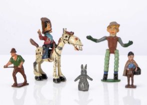 Character figures by various makers including Pixyland and Timpo comprising Sacul Hank and Silver Ki