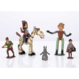 Character figures by various makers including Pixyland and Timpo comprising Sacul Hank and Silver Ki