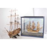 Pair of three masted kit built wood construction Galleon and Frigate,