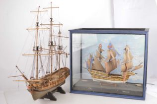 Pair of three masted kit built wood construction Galleon and Frigate,