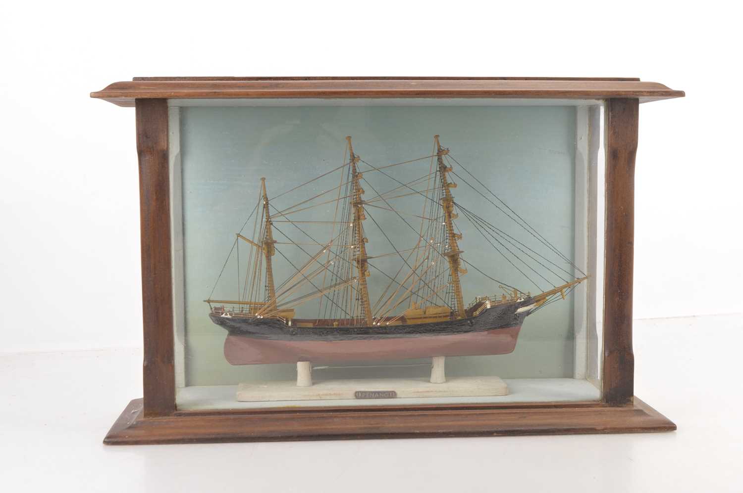 Pair of wood construction three masted Ships in display cabinets (2),