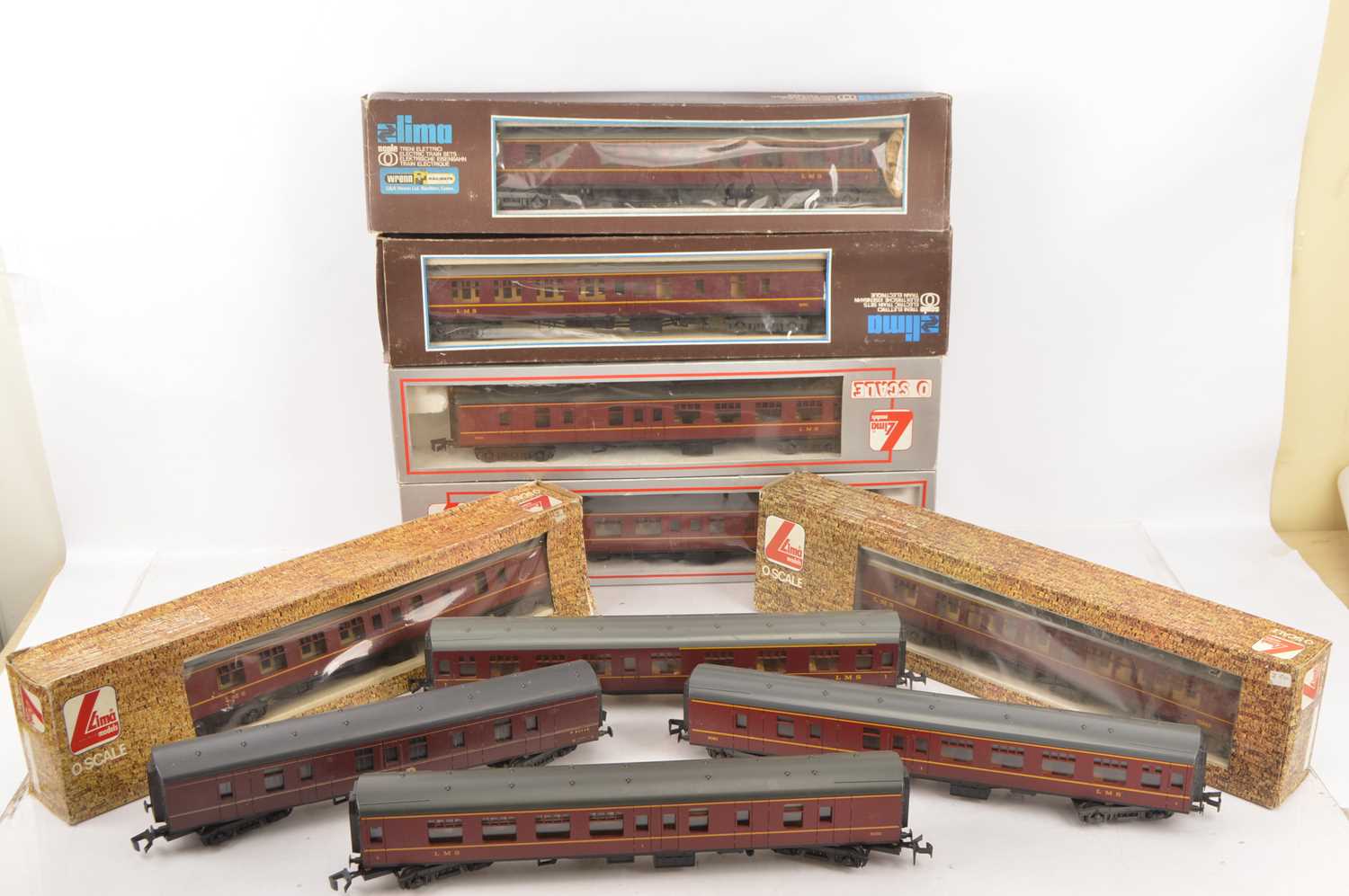 10 Lima 0 Gauge LMS maroon Coaches including a modified BR Full Parcels Coach (10),