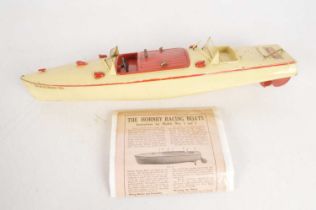 A Hornby Meccano No 3 Racer 111, clockwork cream with red trim, Racing Boat,