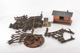 Bing 0 Gauge Goods Depot and Hut and Clockwork Track and Points including a rare 3-Way point (qty),