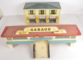 Mettoy large Tinplate Central Fire Station and Hobbies Style large Wooden Garage suitable for Dinky