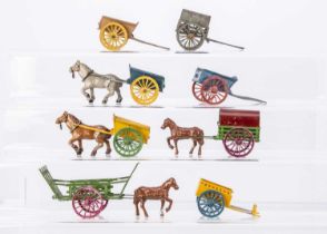 A lot of lead French-made farm carts by Simon & Rivollet and Blancherie Frere,