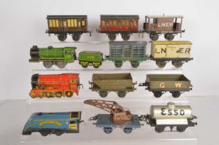 Hornby and other makers 0 Gauge clockwork Locomotives and Passenger and Goods Rolling Stock,