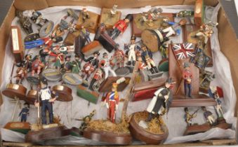 Loose W Britains and other larger scale Napoleonic soldiers and military on bases (38),