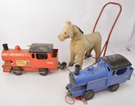 Pair of Tri-ang Lines Bros steel Puff Puff Trains and Push along Dog on wheels (3),