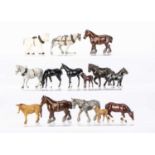 A lot of lead farm horses by various makers including Britains and Hill comprising F G Taylor cart h