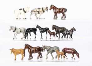A lot of lead farm horses by various makers including Britains and Hill comprising F G Taylor cart h