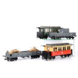 Two G scale (gauge 1) German DR bogie Coaches by LGB and two Military Wagons (4),