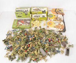 Collection of Airfix Britains and other 1:32 scale plastic soldiers footballers and vehicles (qty),