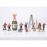Circus figures by various makers including Britains and Charbens comprising Timpo Ring Masters (4) a