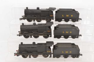 Three Lima 0 Gauge electric 2-Rail LMS black Class 3F Locomotives and Tenders (6 including tenders)