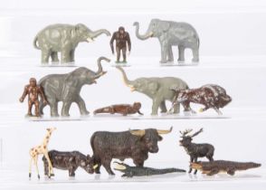 A lot of wild and zoo animals by various makers including Timpo and Wend al comprising elephants by
