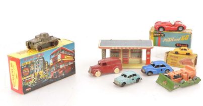 CKO Tin Garage Gama Tank and various Tri-ang Minic plastic Vehicles (11),