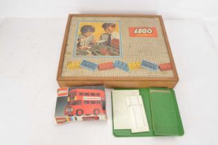 Lego 1960's 701 or similar large wooden box set with plastic 16 compartment insert and other items (
