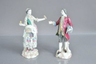 A pair of Meissen porcelain figures of a flower seller and a beau,