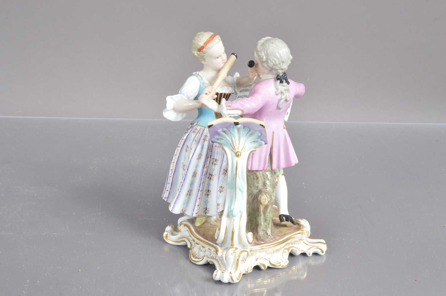 A Meissen porcelain flute duet figure group,