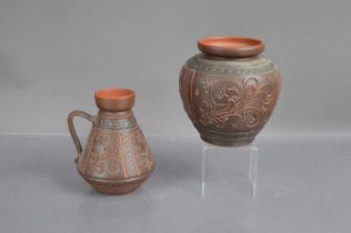 Two scraffito decorated art pottery items by Eiwa Keramik Germany,