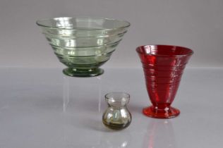 Three Whitefriars items including a 'Ribbon Trail' vase in the 'Ruby Red' colourway,