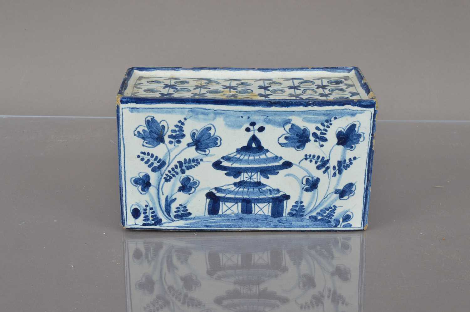 A Delft style blue and white pottery flower brick, - Image 2 of 4