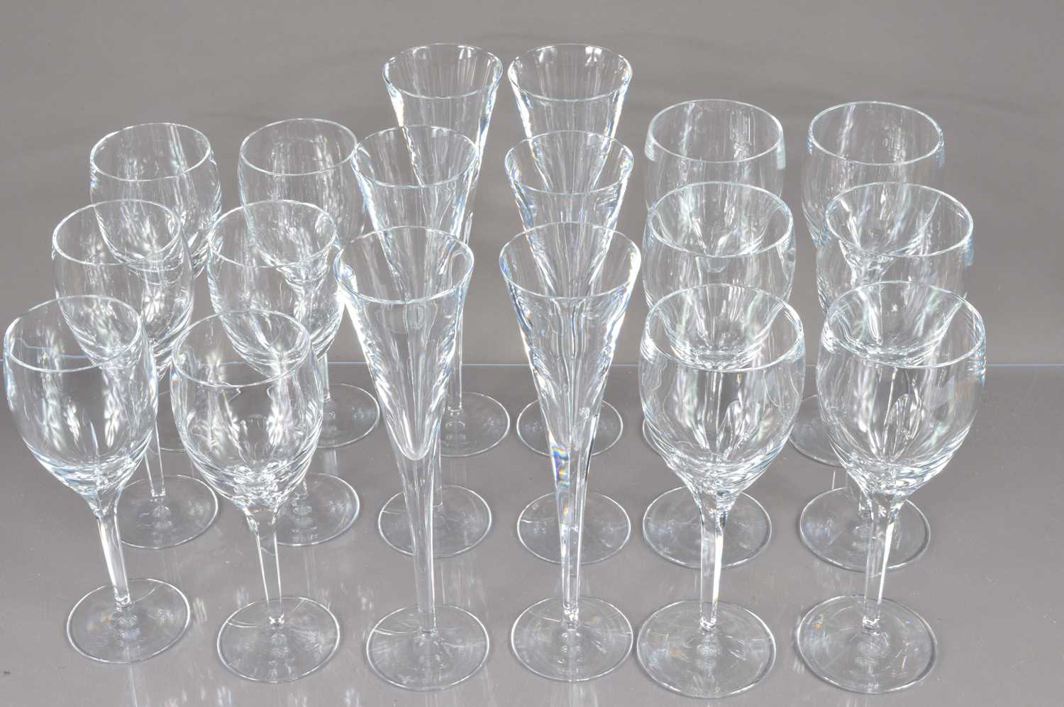 An elegant set of crystal glasses for six people by John Rocha for Waterford,