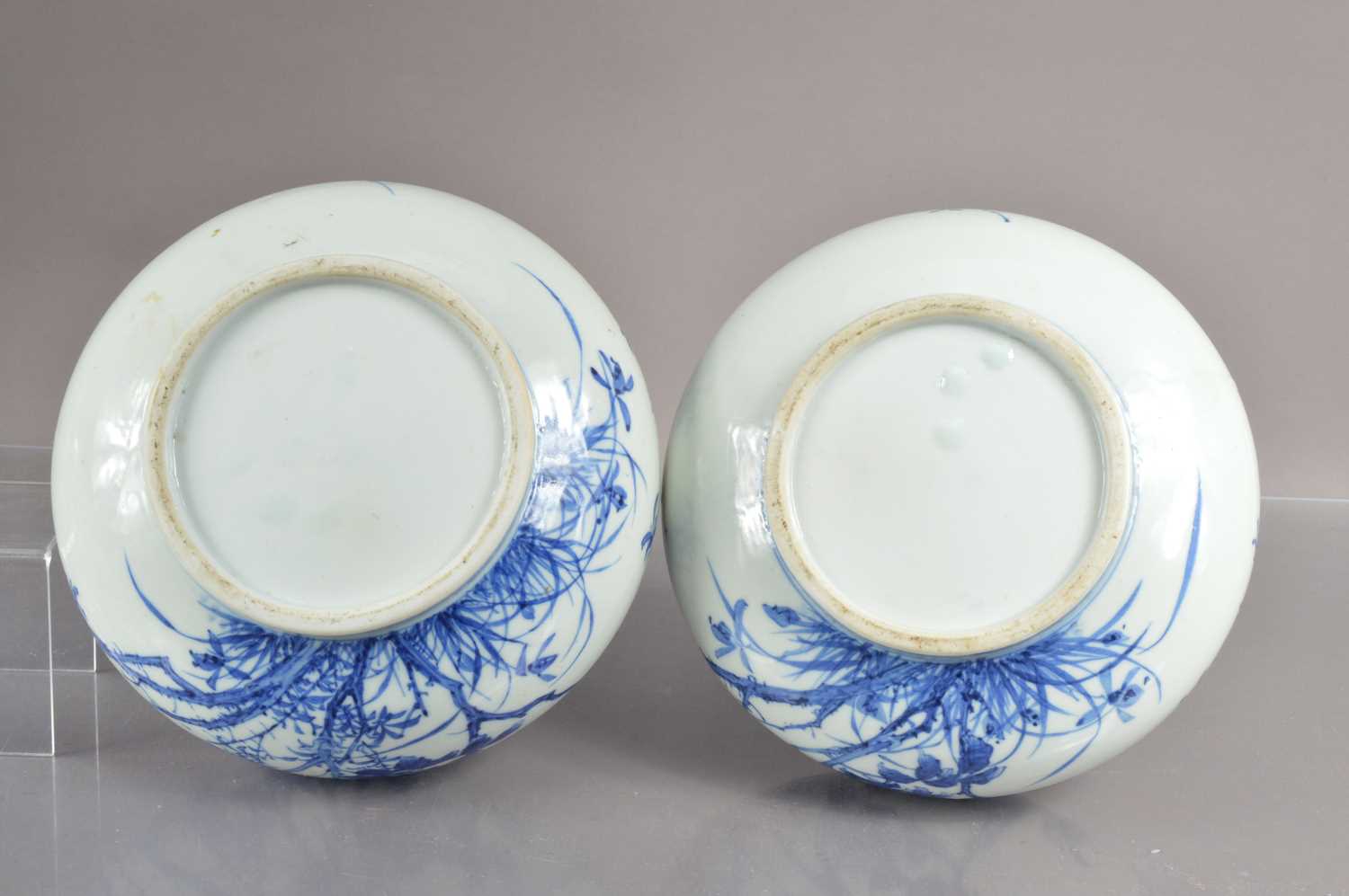 A pair of 19th Century Japanese blue and white Seto or Arita squat-shaped vases, - Image 3 of 4