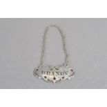 A Victorian silver 'Brandy' decanter label Nathaniel Mills,