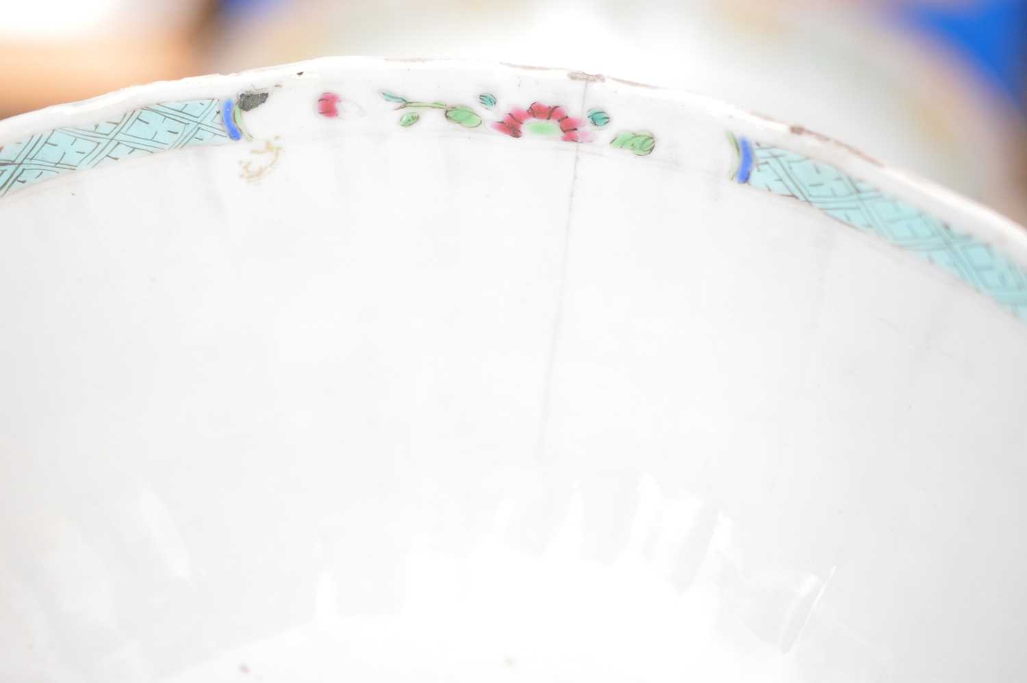 A Chinese Qin dynasty famille rose bowl with fluted sides decorated with birds and peonies, - Image 3 of 4