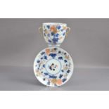 A Japanese Edo Period Imari pattern porcelain double handled cache pot or large size cup,