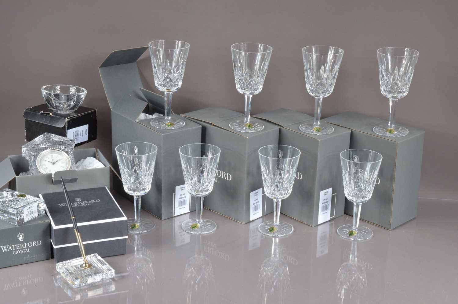 A set of eight modern Waterford 'Lismore' pattern cut crystal goblets, - Image 2 of 3