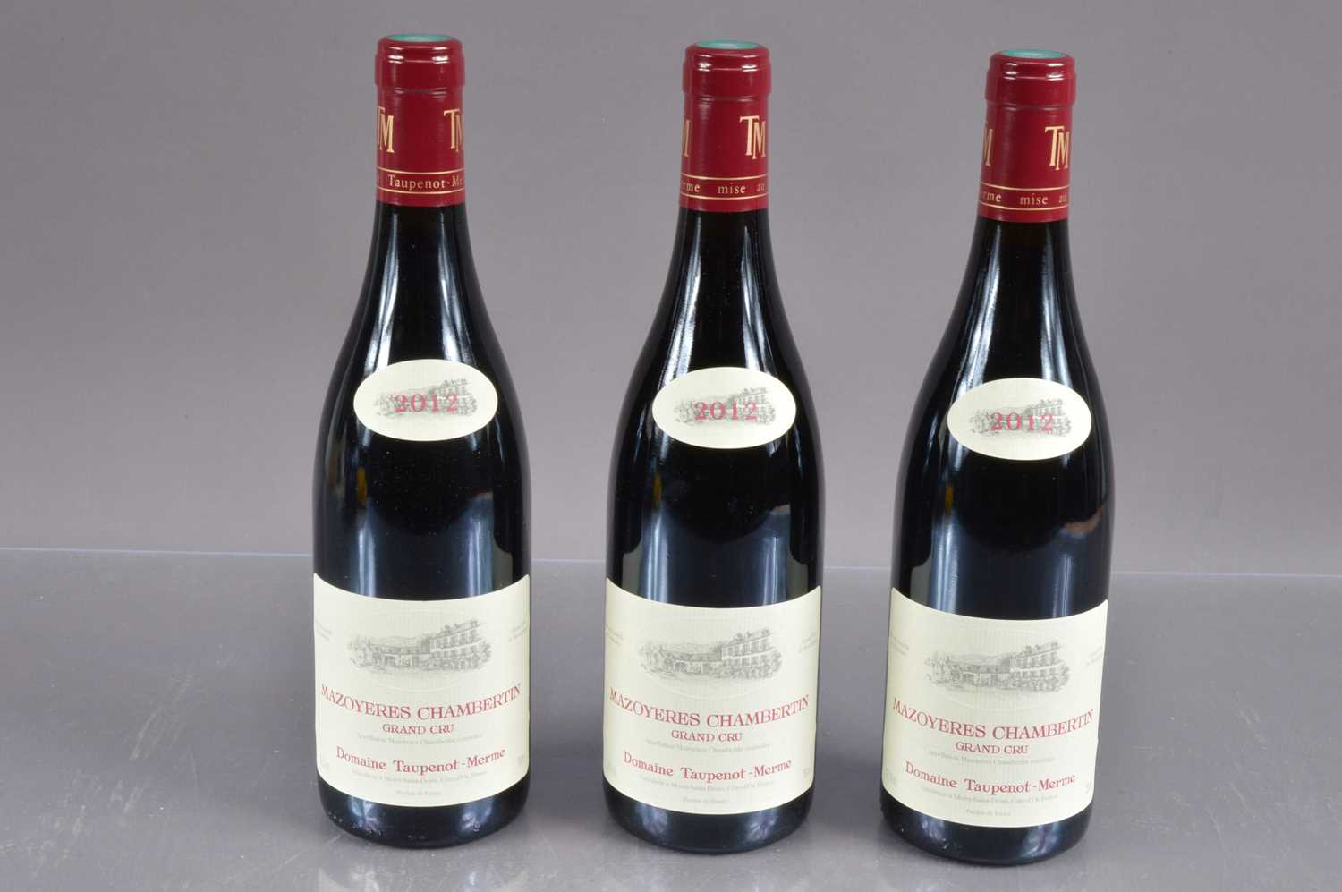 Three bottles of Mazoyeres Chambertin Grand Cru 2012,