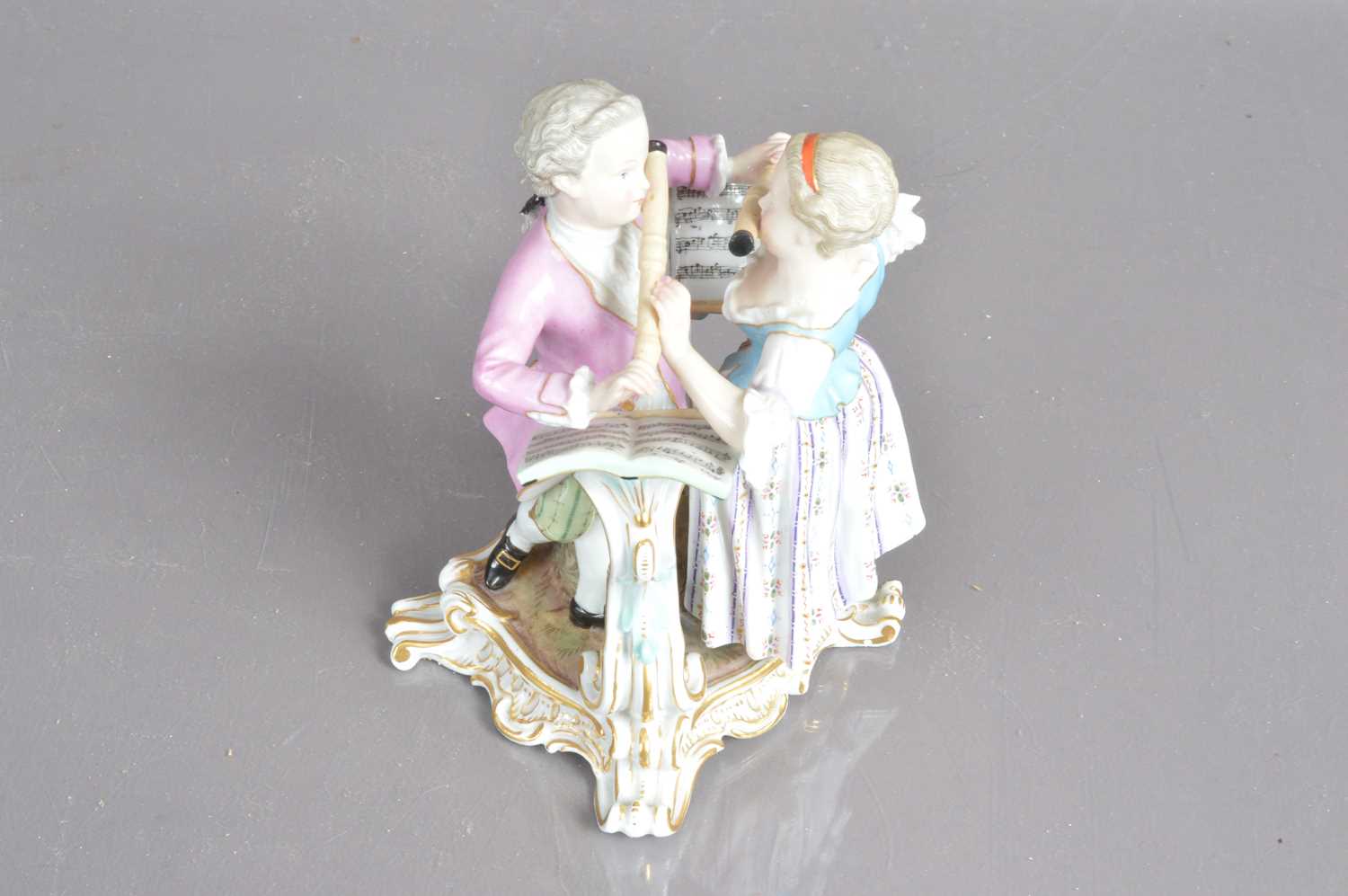 A Meissen porcelain flute duet figure group, - Image 3 of 6