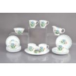 A Susie Cooper bone china teaset in "Blue Gentian" pattern,