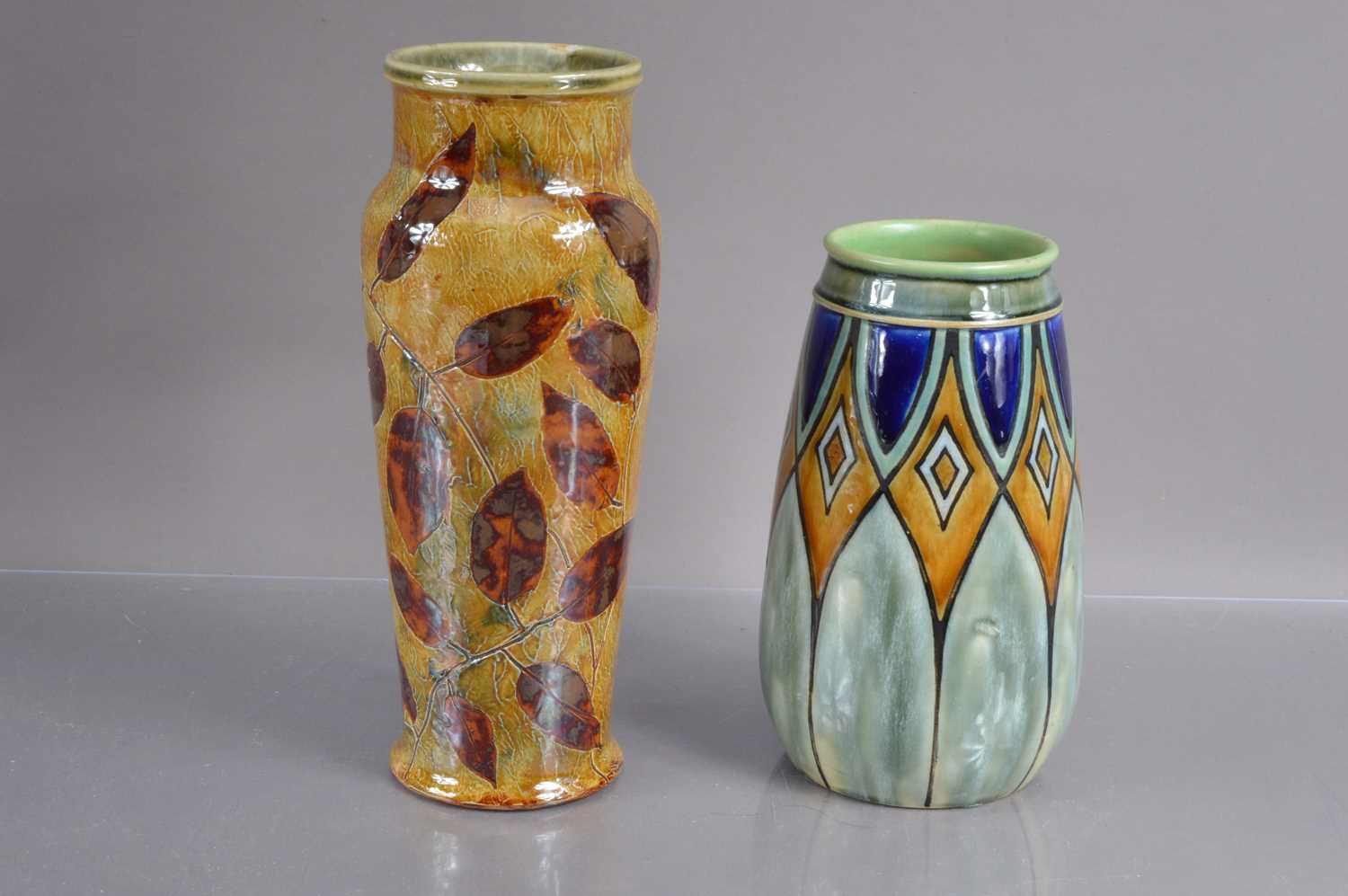 Two Royal Doulton Vases including an Art Nouveau "Autumn Leaves" stoneware vase circa 1920s,
