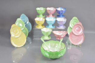 A set of seven Maling art deco period harlequin lustre glaze sundae dishes,