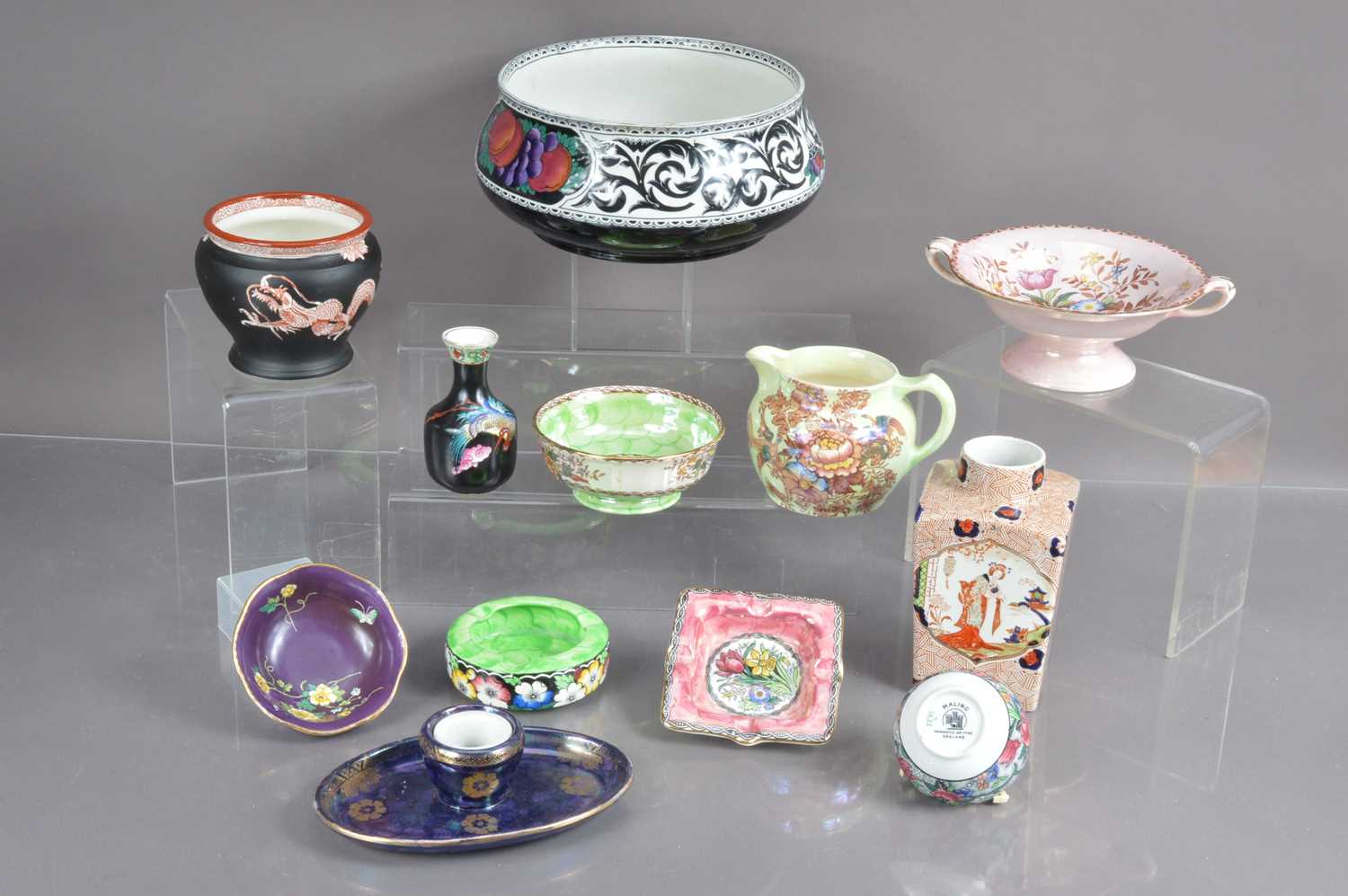 An interesting collection of twelve Maling pottery and 'CETEM Ware' Art Deco period items,