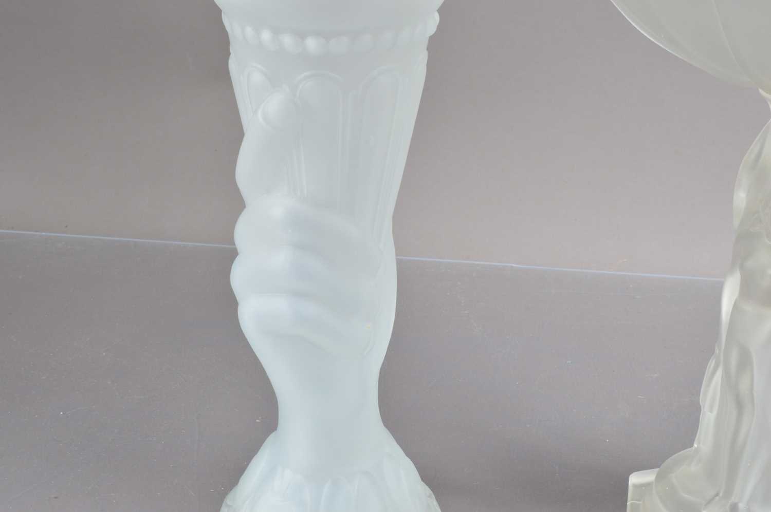 An Art Deco style frosted glass compote or tazza together with a frosted glass vase, - Image 3 of 5