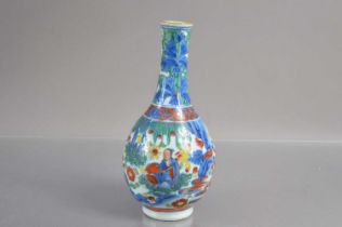 An 18th or 19th Century Chinese porcelain bottle vase with 'Cloberred' decoration,