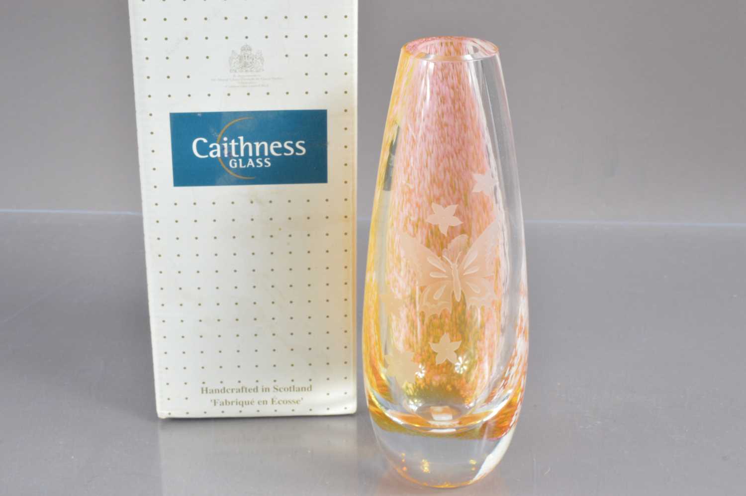A Caithness Scottish glass vase engraved with butterflies, - Image 2 of 2