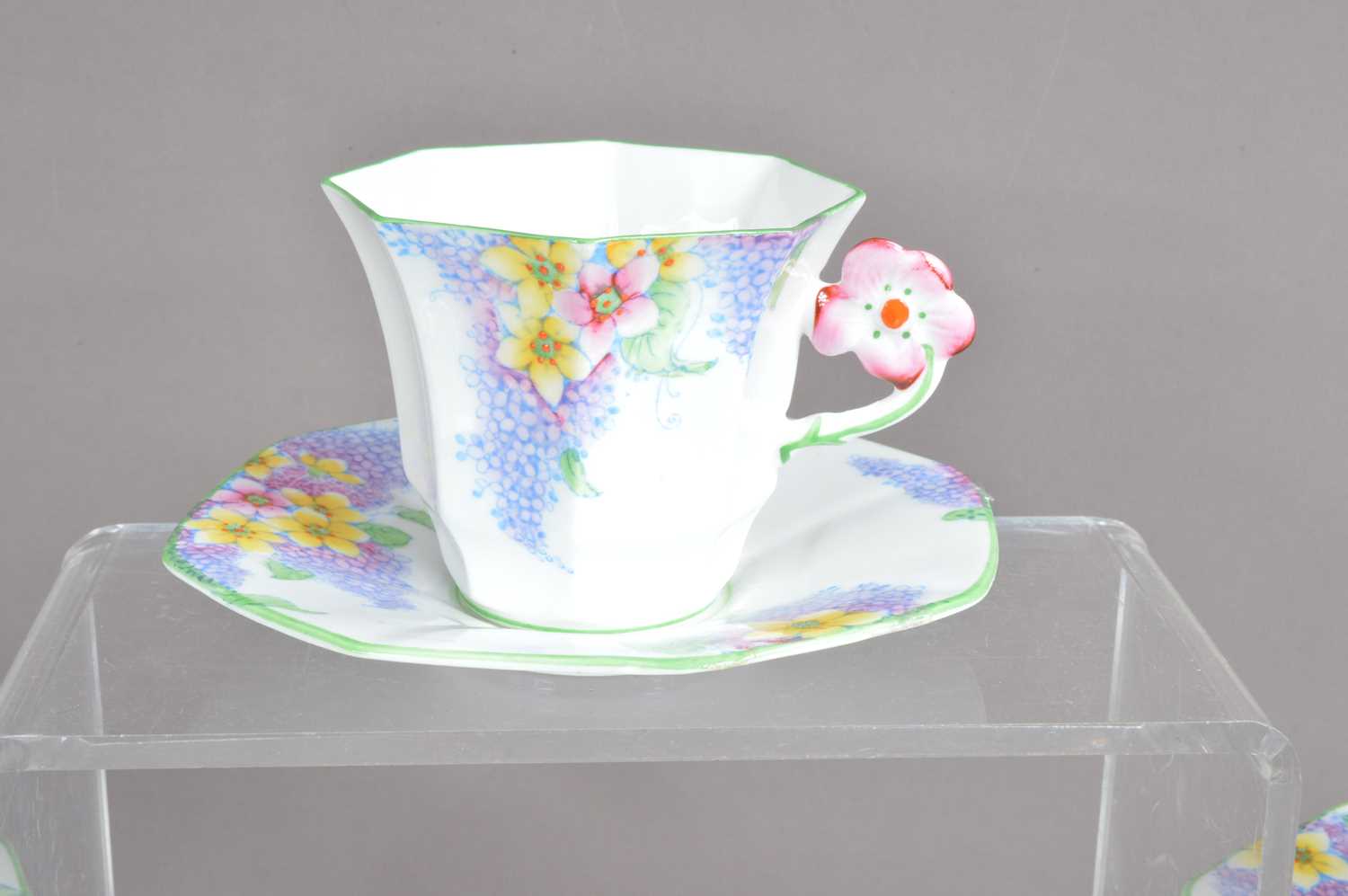 A very pretty Art Deco bone china teaset "Lilac Time" pattern by 'Melba Bone China' - Image 2 of 5