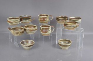 A mid-century 'Grindon' studio pottery set of souffle or pudding dishes,