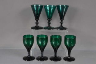 Seven 19th Century coloured wine glass goblets,