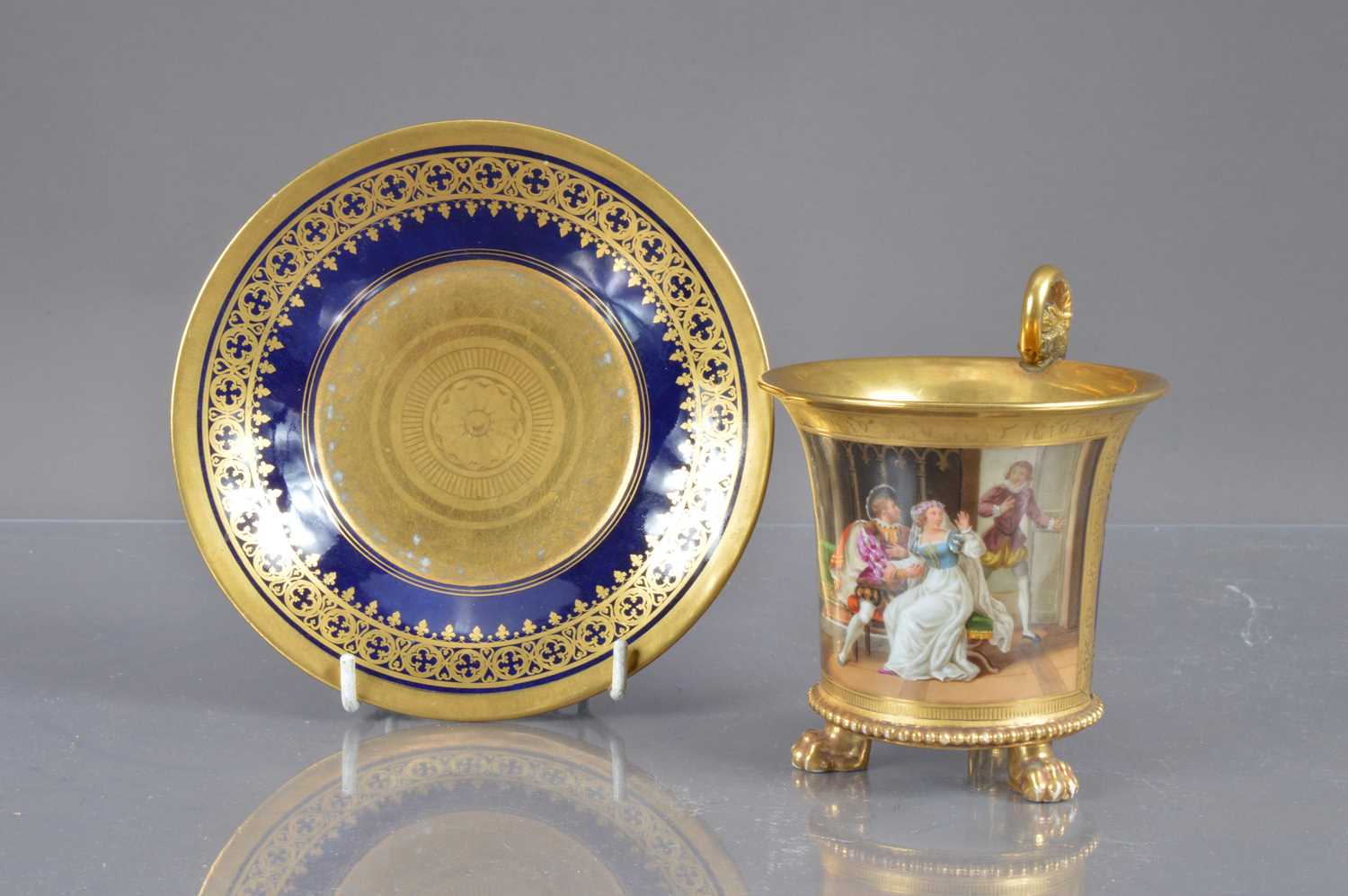 A porcelain chocolate cup and saucer with gilt and enamel decoration, - Image 5 of 5