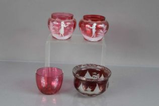 A collection of Cranberry Glass items,
