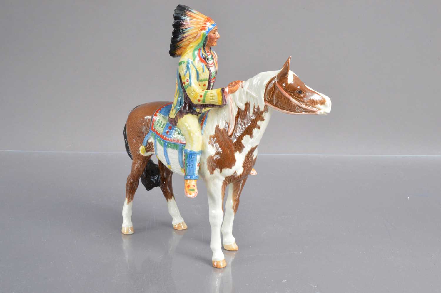 Beswick figure of a native American chief riding a skewbald horse, - Image 2 of 3