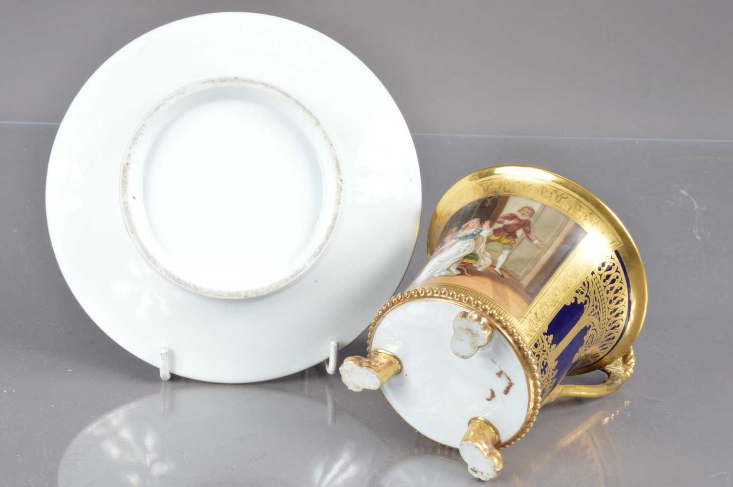 A porcelain chocolate cup and saucer with gilt and enamel decoration, - Image 3 of 5